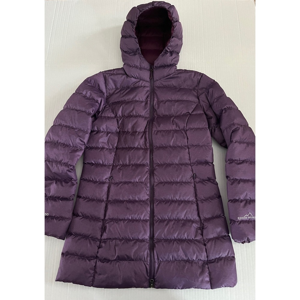 Eddie Bauer EB650 Down Filled Purple Hooded Long Packable Puffer Coat S‎